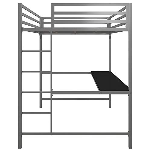 DHP Mabel Full Metal Loft Bed with Desk in Silver