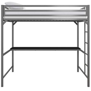 DHP Mabel Full Metal Loft Bed with Desk in Silver