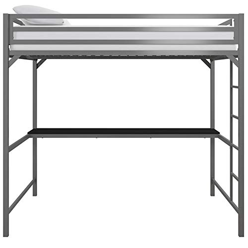 DHP Mabel Full Metal Loft Bed with Desk in Silver