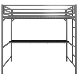 DHP Mabel Full Metal Loft Bed with Desk in Silver