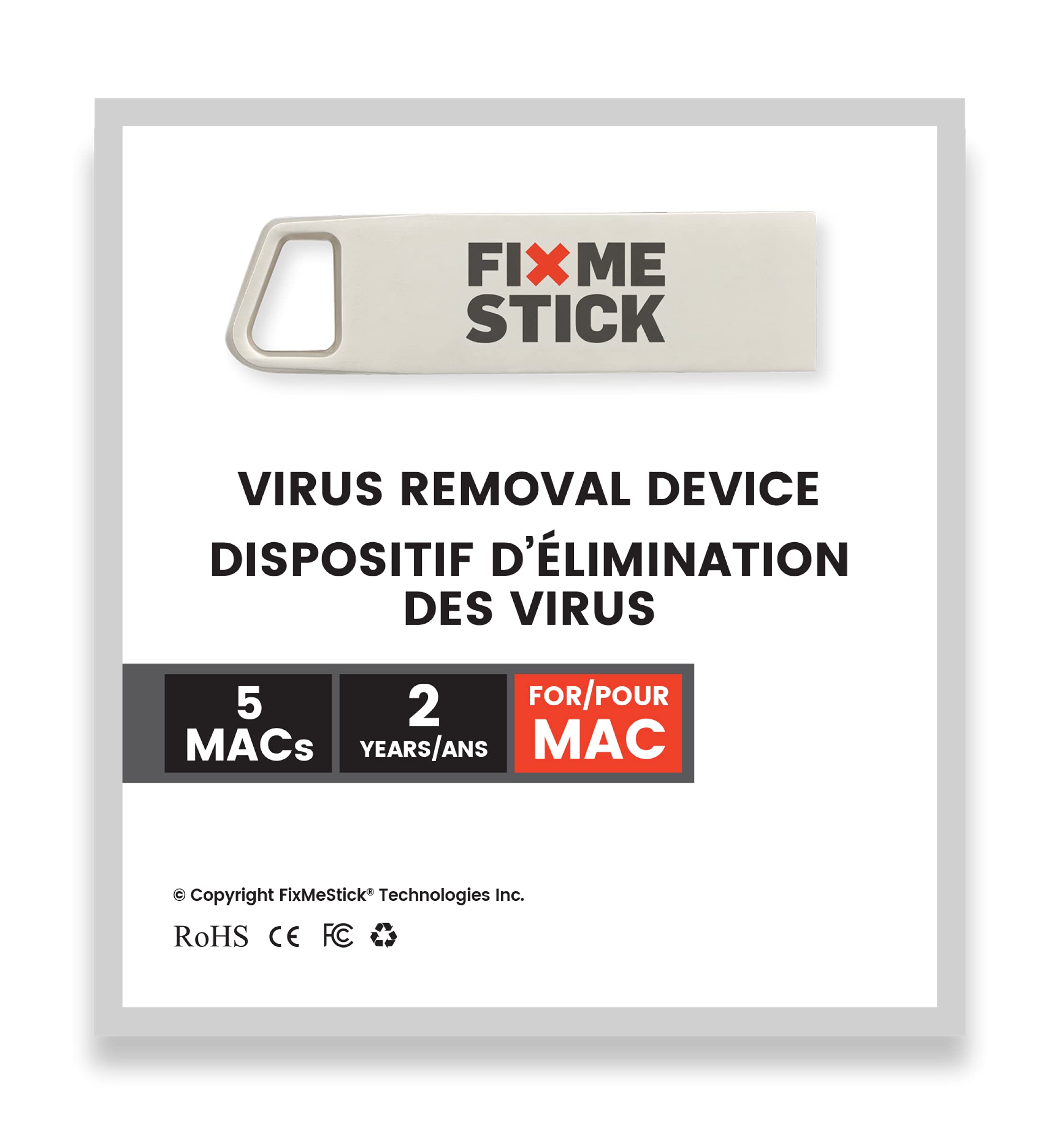 FixMeStick Computer Virus Removal Stick for Apple Macs - Unlimited Use on Up to 5 Apple Laptops or Desktops for 2 Years - Works with Your Antivirus