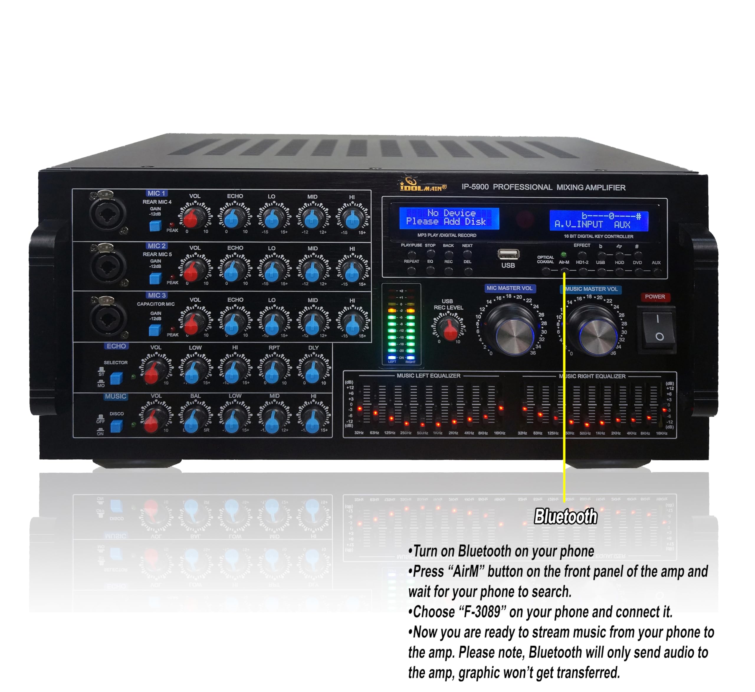 IDOLmain IP-5900 Professional 6000W Karaoke Mixing Amplifier/w Echo & Delay Control, Optical/HDMI Inputs New