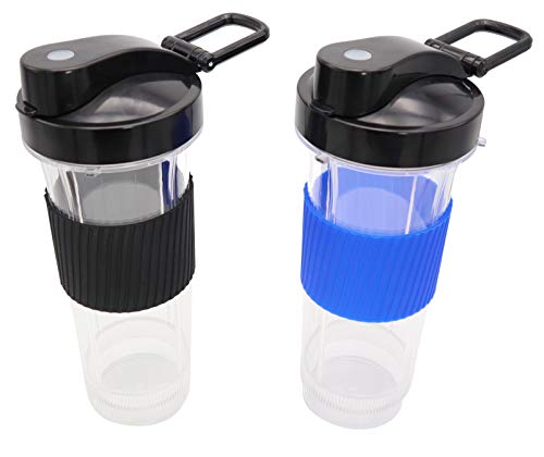 Blendin Replacement Cup with Flip Top To Go Lid - Blender Jar Accessories Compatible with Magic Bullet Blender MB-1001, MB-1001B, MBR-1101, MBR-1701, MBR-1702, MBR-0301-22.5oz Cups (2 Pack)