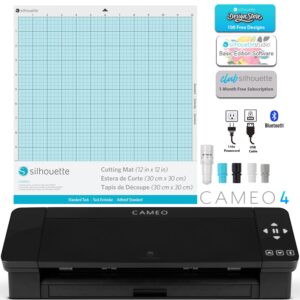 Silhouette Cameo 4 Extras Bundle with Extra AutoBlade, Tool Kit, Cutting mat and PixScan. Silhouette Handbook,10 Extra Designs - Black Edition