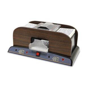 2 deck automatic deck shuffler - deluxe electric wooden playing card machine - classic casino dealer equipment & tabletop gaming accessories - bicycle, magic the gathering, yugioh tcg