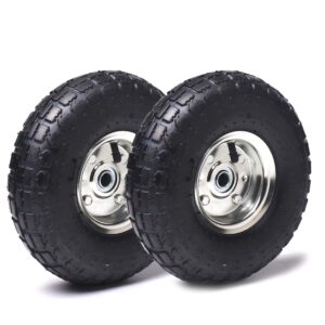 ar-pro (2 pack) 4.10/3.50-4 tire and wheel, replacement pneumatic tires 10-inch wheel with 5/8" bearings and 2.2" offset hub, compatible with hand truck, wheelbarrow, wagon, gorilla carts