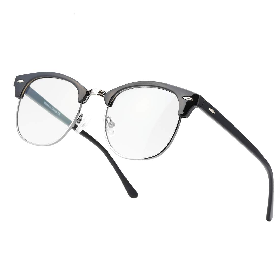 kimorn Photochromic Blue Light Blocking Glasses Semi Rimless Frame Filter Blue Ray Computer Game Eyewear KS101 (Glossy Black Silver Frame/Photochromic Lenses)