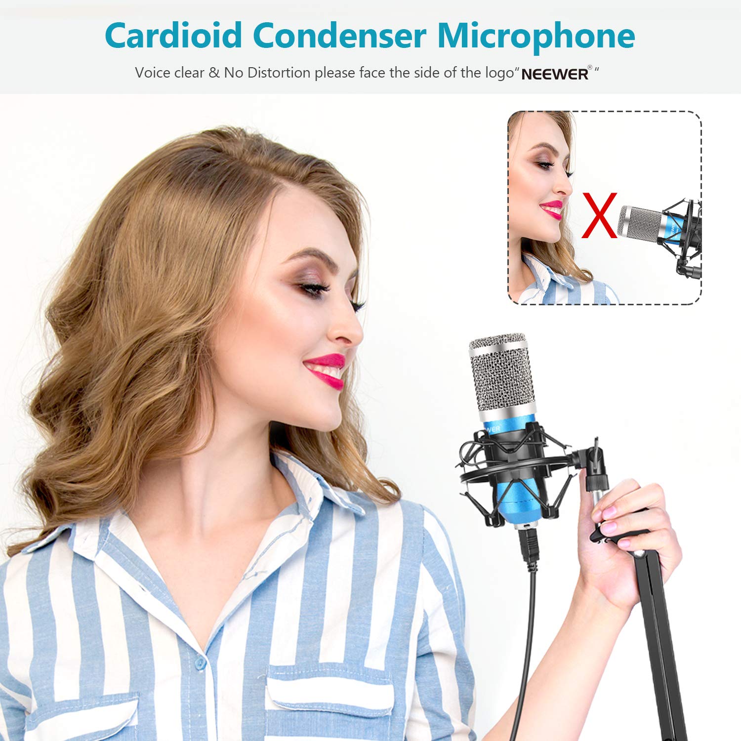 Neewer USB Microphone Kit, 192KHz/24BIT, Plug&Play, Cardioid Condenser Mic for Podcasting, Gaming, Singing - Blue