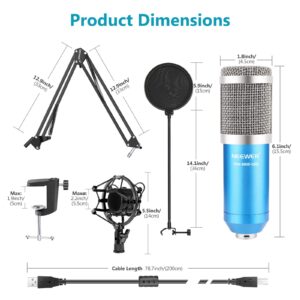 Neewer USB Microphone Kit, 192KHz/24BIT, Plug&Play, Cardioid Condenser Mic for Podcasting, Gaming, Singing - Blue