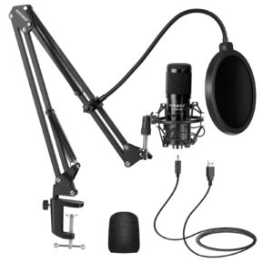 neewer usb microphone kit, plug & play 192khz/24-bit supercardioid condenser mic with boom arm and shock mount for youtube vlogging, gaming, podcasting, and zoom calls, nw-8000-usb, black