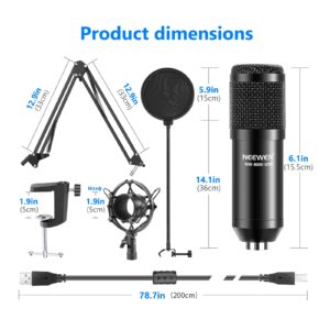 NEEWER USB Microphone Kit, Plug & Play 192kHz/24-Bit Supercardioid Condenser Mic with Boom Arm and Shock Mount for YouTube Vlogging, Gaming, Podcasting, and Zoom Calls, NW-8000-USB, Black