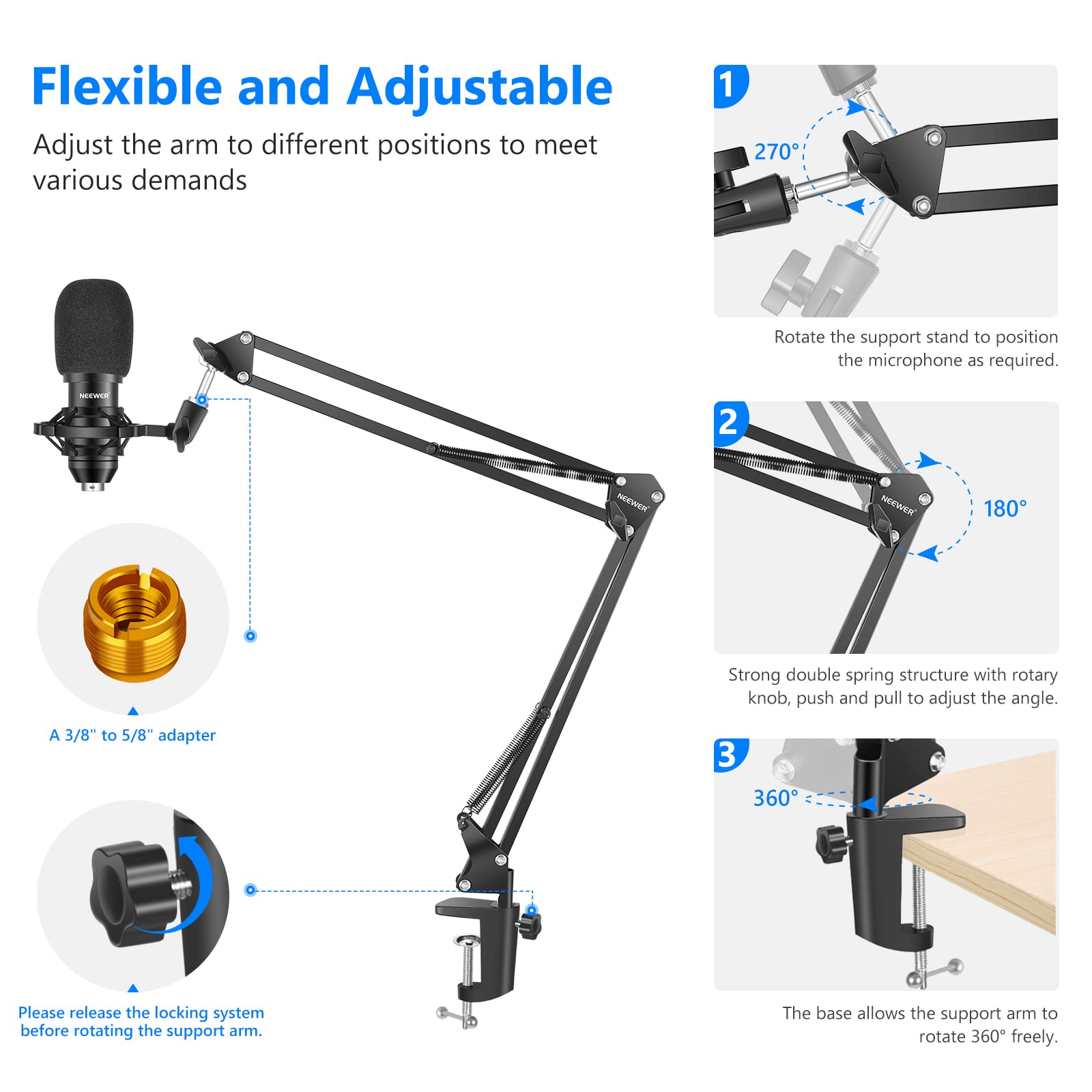 NEEWER USB Microphone Kit, Plug & Play 192kHz/24-Bit Supercardioid Condenser Mic with Boom Arm and Shock Mount for YouTube Vlogging, Gaming, Podcasting, and Zoom Calls, NW-8000-USB, Black