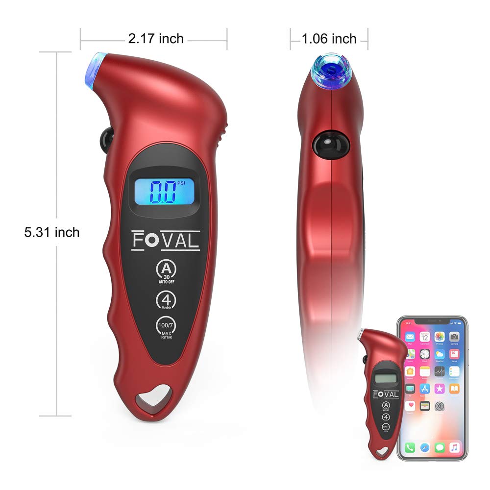 FOVAL Digital Tire Pressure Gauge 150 PSI for Car Truck Bicycle Instant Read with Backlit LCD and Non-Slip Grip, 4 Pack