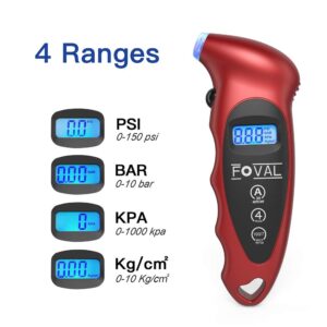 FOVAL Digital Tire Pressure Gauge 150 PSI for Car Truck Bicycle Instant Read with Backlit LCD and Non-Slip Grip, 4 Pack