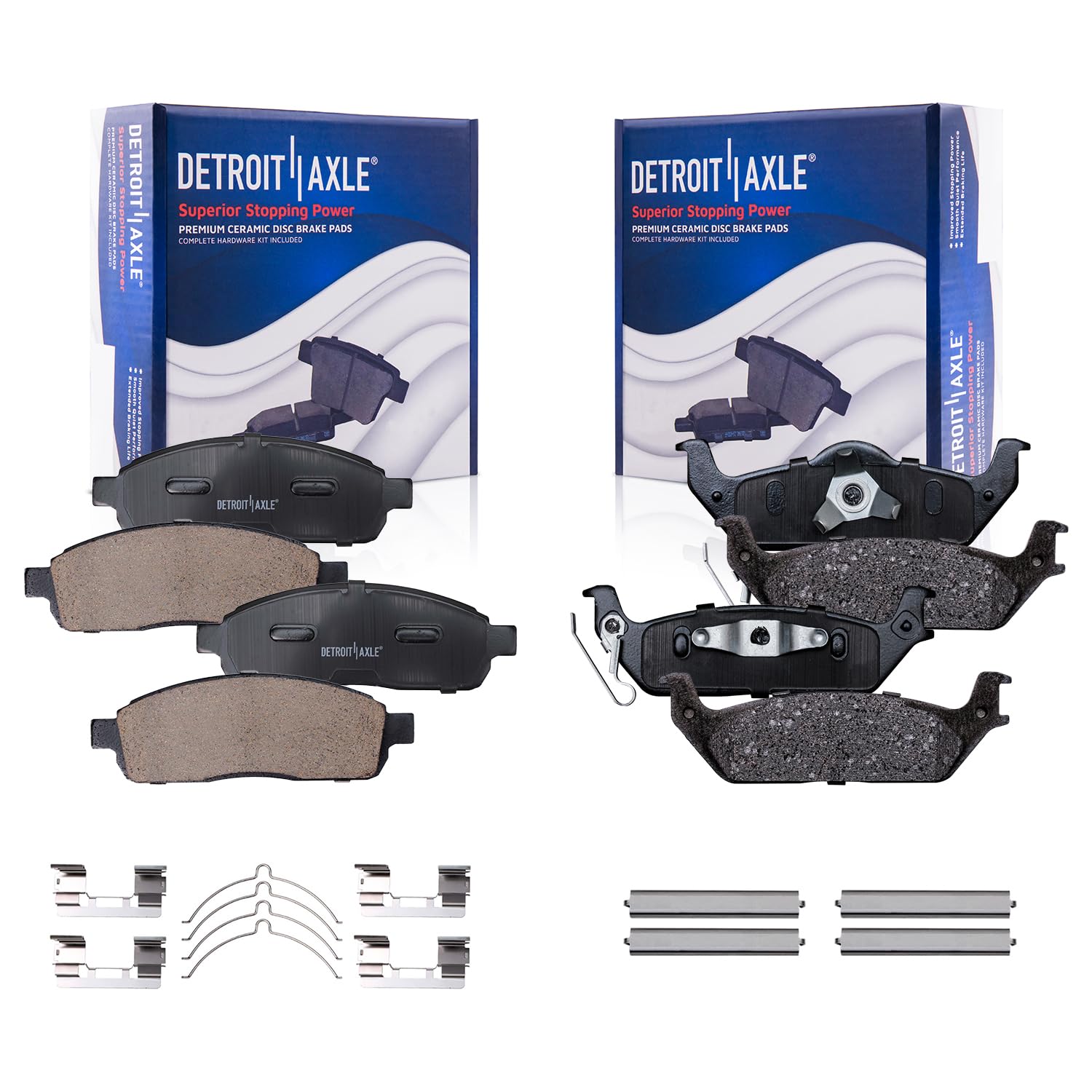 Detroit Axle - Brake Pads for 2004-2008 Ford F-150 Lincoln Mark LT, Ceramic Brake Pads w/Hardware Front & Rear 2005 2006 2007 Replacement Brakes