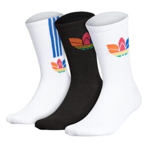 adidas originals mixed graphics cushioned crew socks (3-pair) -discontinued, white/black/energy orange, large