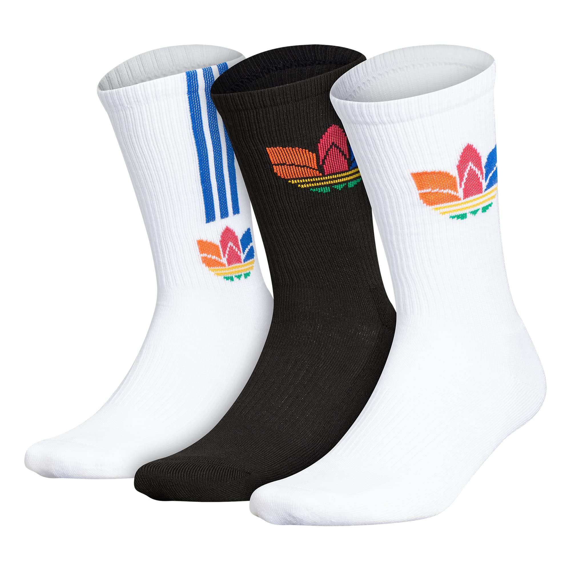 adidas Originals Mixed Graphics Cushioned Crew Socks (3-Pair) -Discontinued, White/Black/Energy Orange, Large