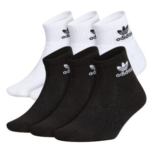 adidas originals kids-boy's/girl's trefoil cushioned quarter socks (6-pair), white/black, large