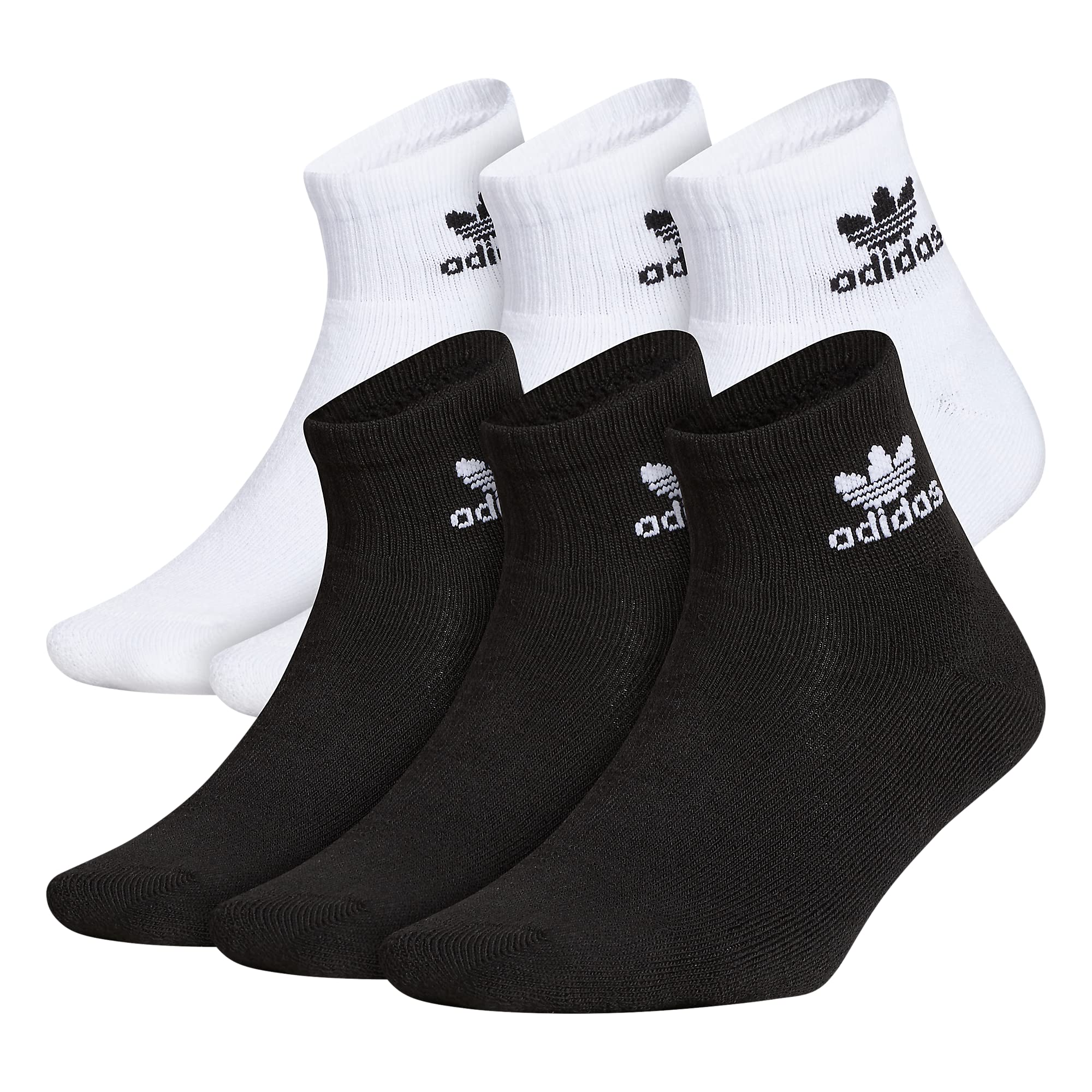 adidas Originals Kids-Boy's/Girl's Trefoil Cushioned Quarter Socks (6-Pair), White/Black, Large