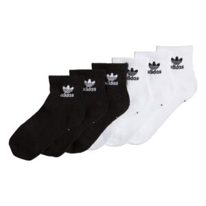 adidas Originals Kids-Boy's/Girl's Trefoil Cushioned Quarter Socks (6-Pair), White/Black, Large