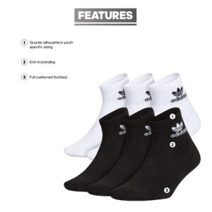 adidas Originals Kids-Boy's/Girl's Trefoil Cushioned Quarter Socks (6-Pair), White/Black, Large