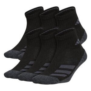adidas kids-boy's/girl's cushioned angle stripe quarter socks (6-pair), black/onix grey/night grey, large