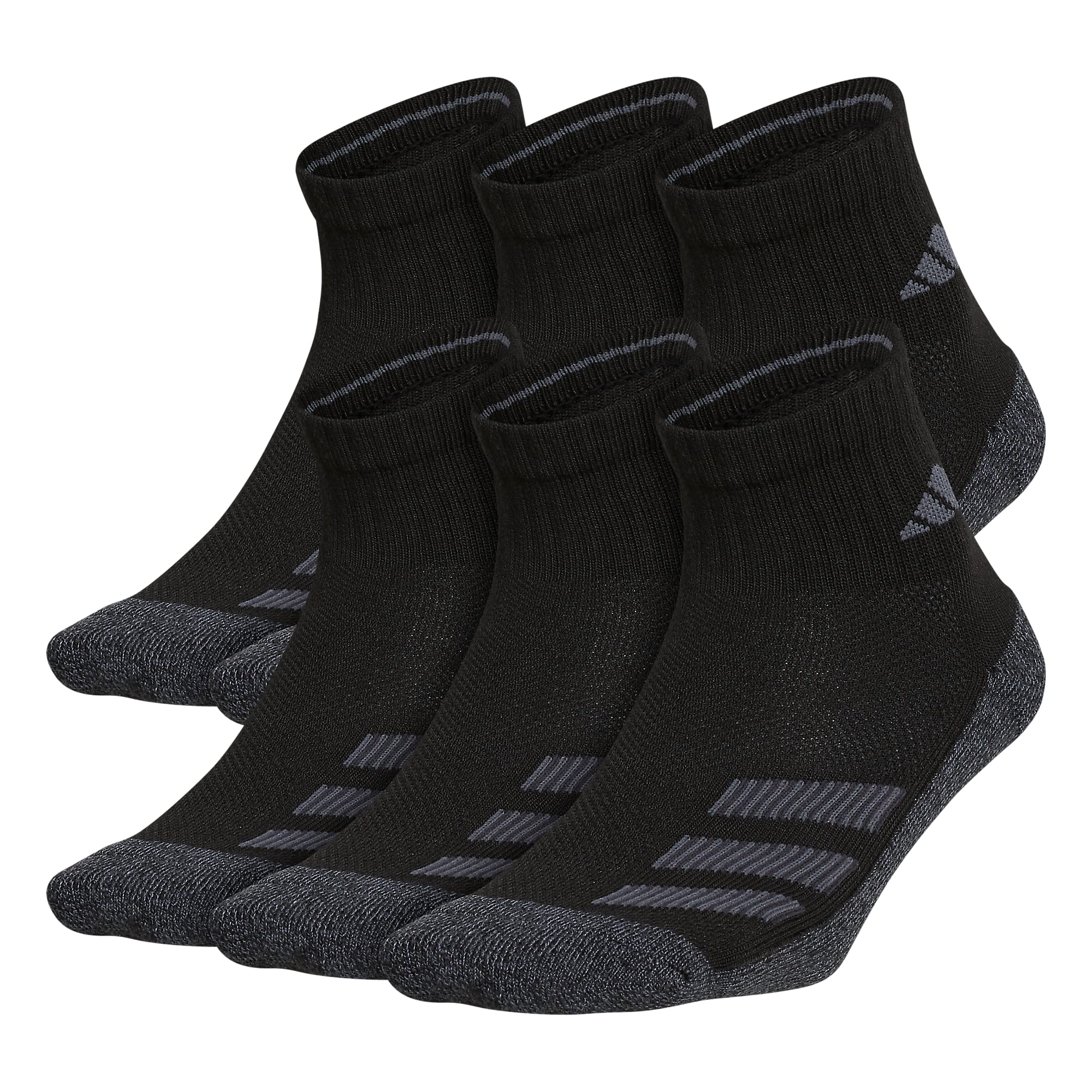 adidas Kids-Boy's/Girl's Cushioned Angle Stripe Quarter Socks (6-Pair), Black/Onix Grey/Night Grey, Large