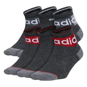 adidas boys' youth blocked linear ii 6-pack quarter, black/onix grey/scarlet red, large