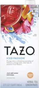 tazo iced passion herbal tea concentrate, caffeine-free, served iced, 32oz