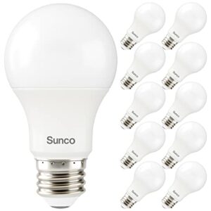 sunco lighting 10 pack 3w=40w a19 led light bulbs cri91 2700k white, 250 lumens, e26 medium base, indoor/outdoor, super bright, instant on, frosted lens, lamp for bedroom dining living room ul