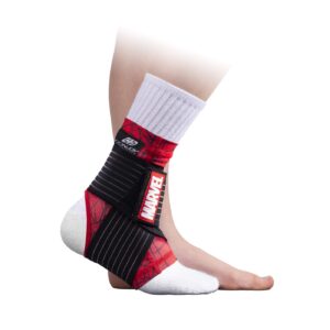 donjoy advantage kids figure-8 ankle support featuring marvel compression brace for ankle injuries stability youth children running sports basketball soccer tennis - spider-man xx-small