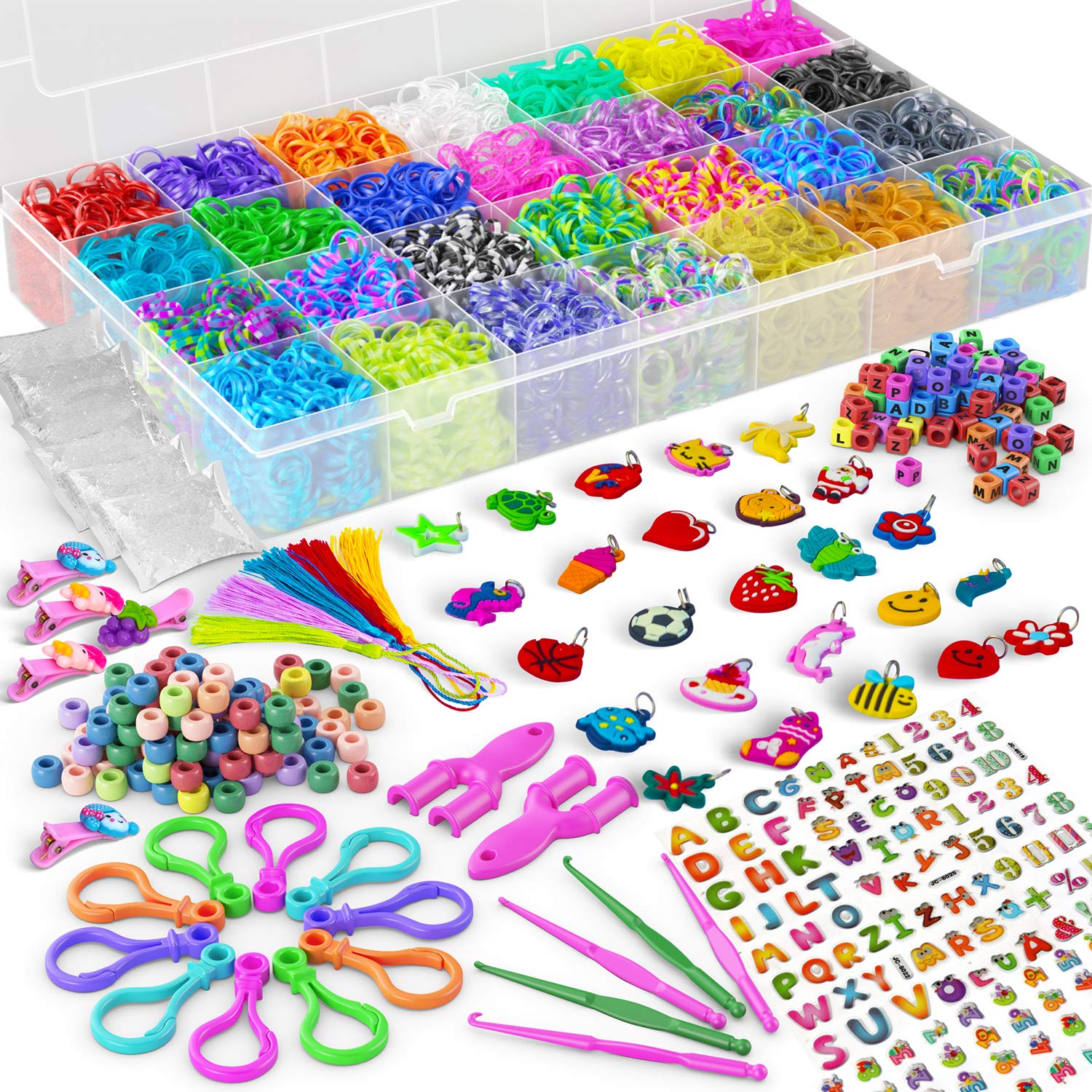 11,900+ Rubber Band Bracelet Kit -11,000 Loom Bands in 28 Colors with Accessories - Loom Bracelet Kit, Portable Gift Set of Rubber Band Bracelet Making Kit for Endless Creativity