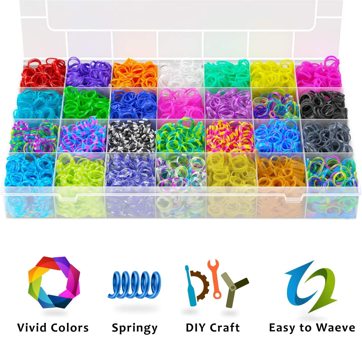 11,900+ Rubber Band Bracelet Kit -11,000 Loom Bands in 28 Colors with Accessories - Loom Bracelet Kit, Portable Gift Set of Rubber Band Bracelet Making Kit for Endless Creativity