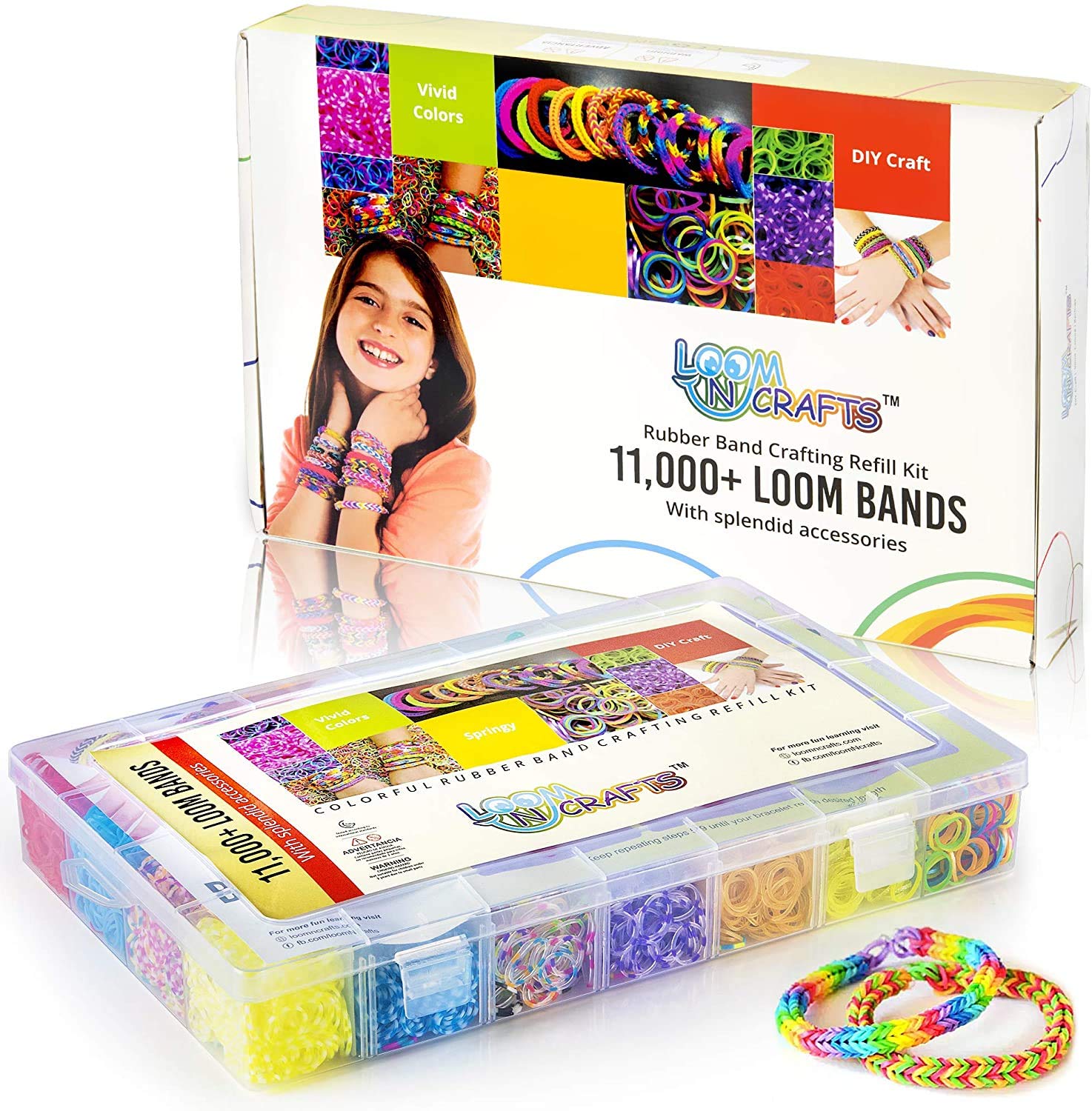 11,900+ Rubber Band Bracelet Kit -11,000 Loom Bands in 28 Colors with Accessories - Loom Bracelet Kit, Portable Gift Set of Rubber Band Bracelet Making Kit for Endless Creativity