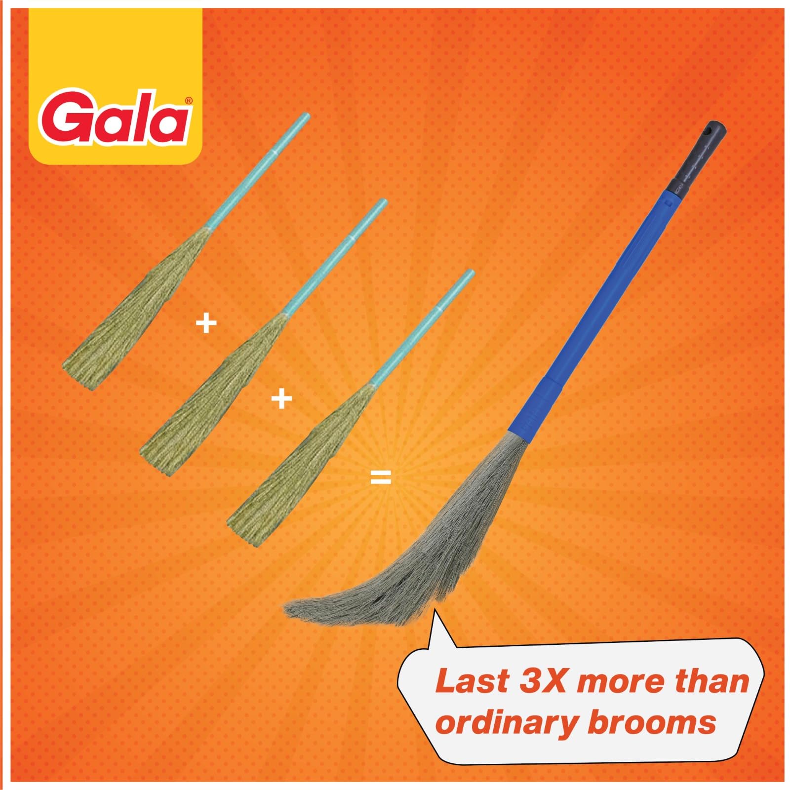 Gala No Dust Floor Broom- (Freedom from New Broom Dust- Bhusa) 2-in-1 - with Extendable Handle (1)