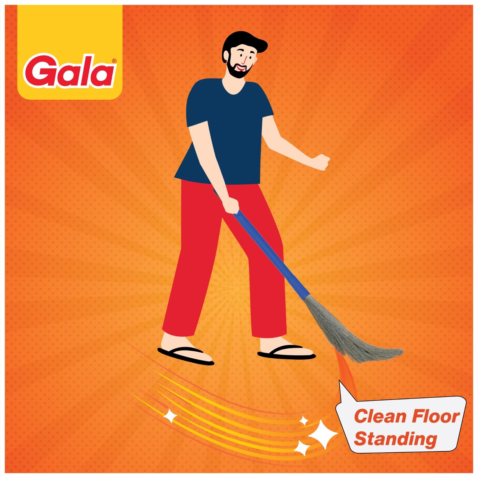 Gala No Dust Floor Broom- (Freedom from New Broom Dust- Bhusa) 2-in-1 - with Extendable Handle (1)