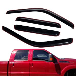 lightronic wv194953 in-channel side window visor deflector vent rain guard, dark smoke, 4-pieces set, fits 1999-2016 ford f-250 super-duty & f-350 super-duty with supercrew cab