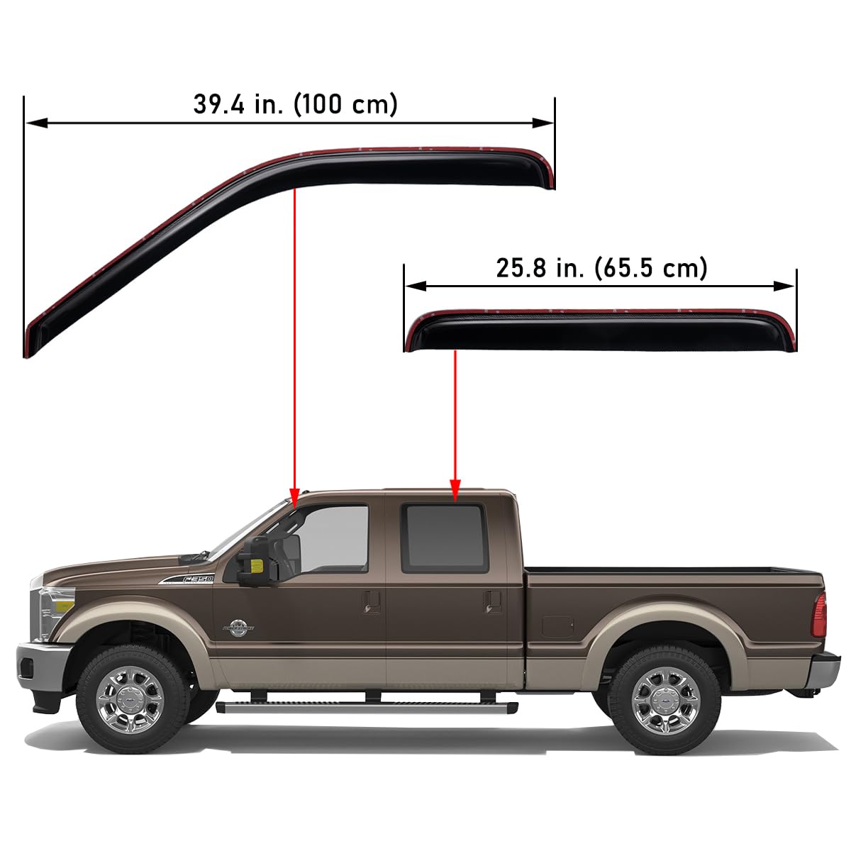 Lightronic WV194953 in-Channel Side Window Visor Deflector Vent Rain Guard, Dark Smoke, 4-Pieces Set, Fits 1999-2016 Ford F-250 Super-Duty & F-350 Super-Duty with SuperCrew Cab