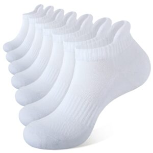 closemate ankle athletic running socks 7 pairs low cut wicking sport cushion tab socks for men and women (7white, size l)