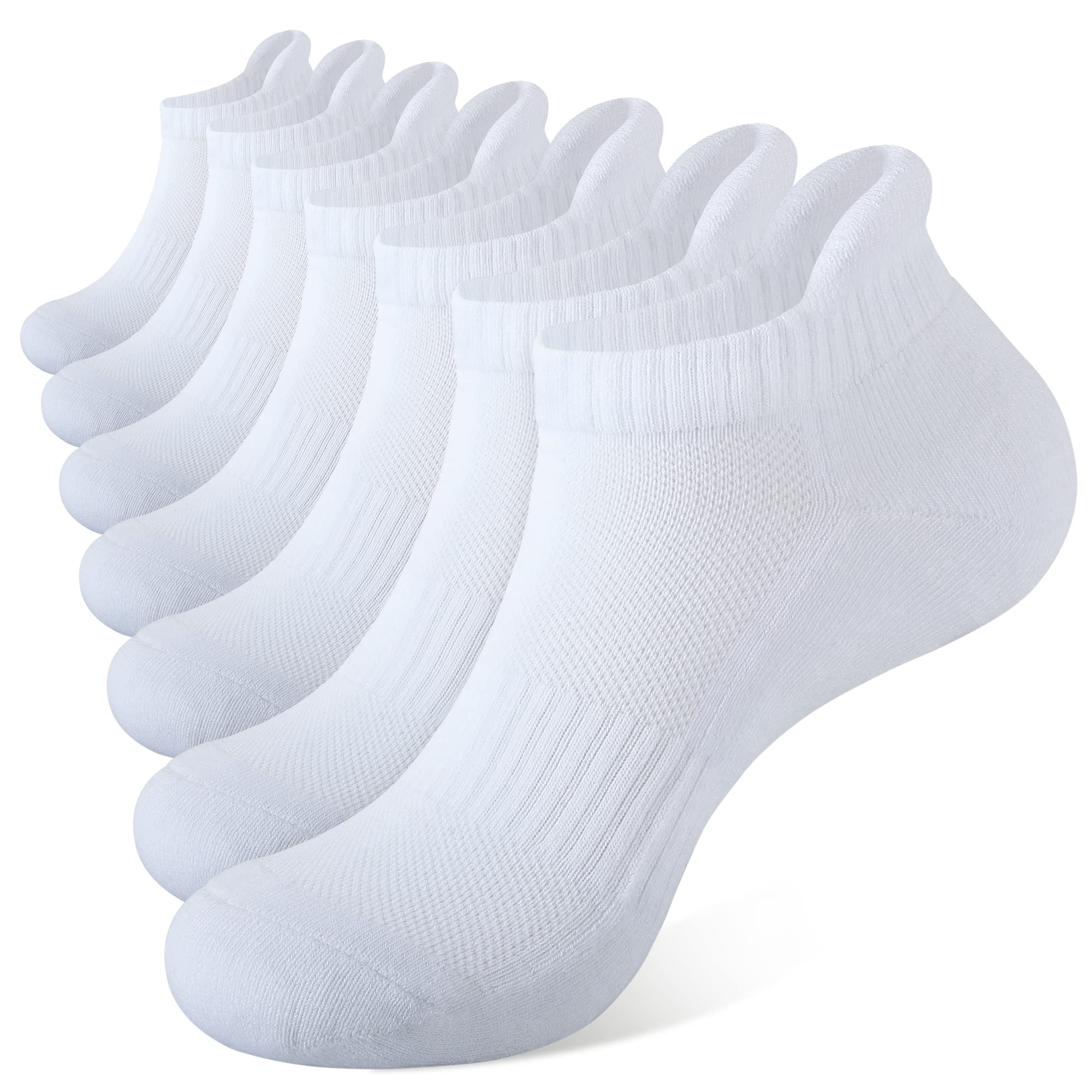 Closemate Ankle Athletic Running Socks 7 Pairs Low Cut Wicking Sport Cushion Tab Socks for Men and Women (7White, Size L)