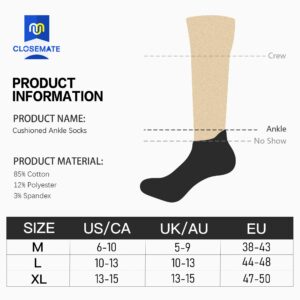 Closemate Ankle Athletic Running Socks 7 Pairs Low Cut Wicking Sport Cushion Tab Socks for Men and Women (7White, Size L)