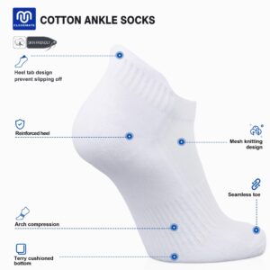 Closemate Ankle Athletic Running Socks 7 Pairs Low Cut Wicking Sport Cushion Tab Socks for Men and Women (7White, Size L)