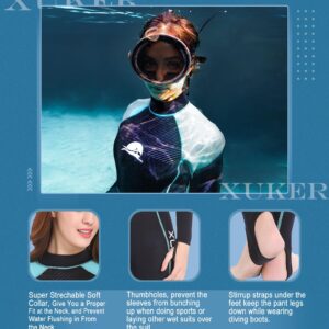 XUKER Wetsuit Women, 2mm Neoprene Long Sleeve Full Body Back Zip Wet Suit in Cold Water for Diving Surfing Snorkeling Kayaking Swimming Scuba Water Sports