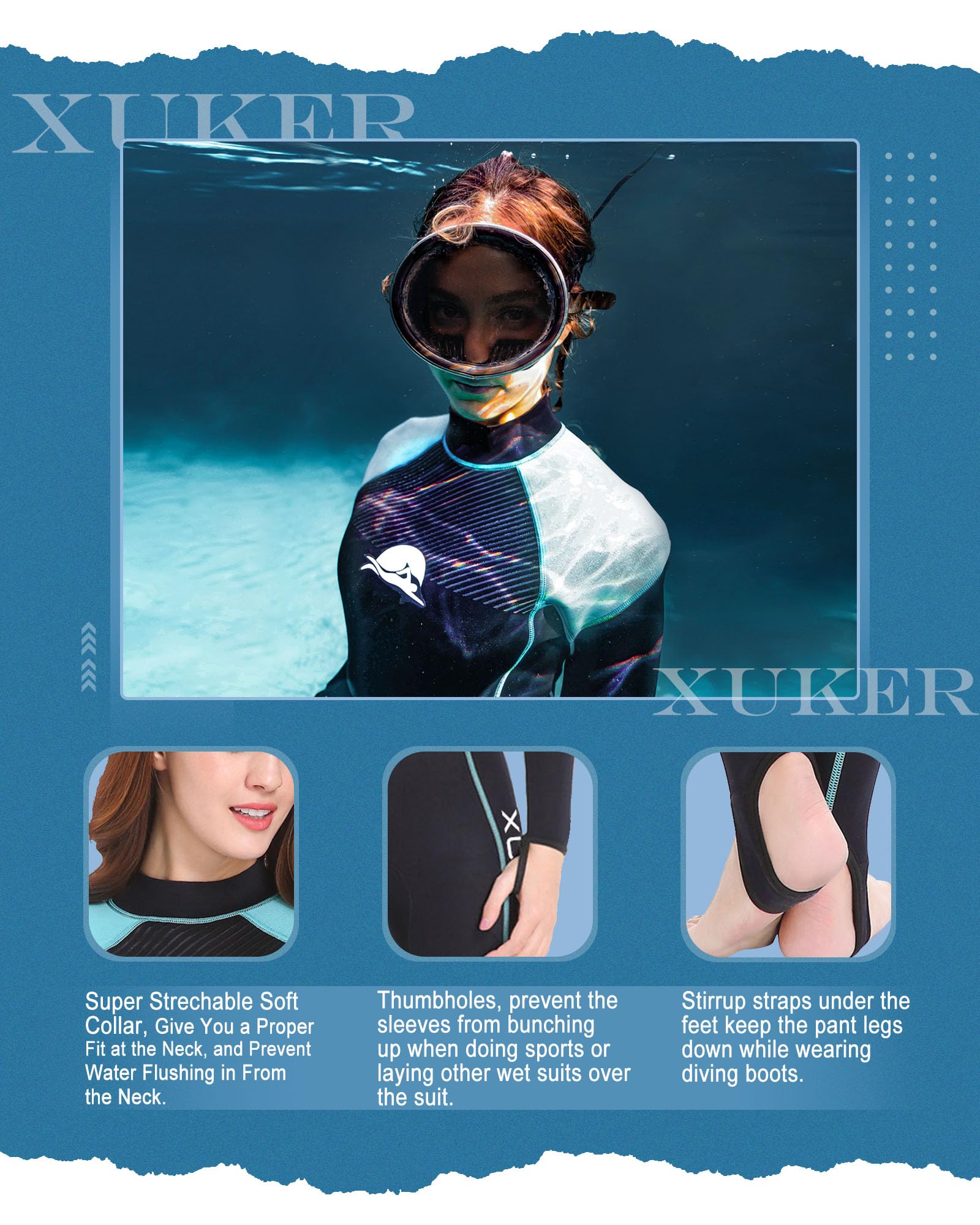 XUKER Wetsuit Women, 2mm Neoprene Long Sleeve Full Body Back Zip Wet Suit in Cold Water for Diving Surfing Snorkeling Kayaking Swimming Scuba Water Sports