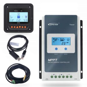 epever 20a mppt solar charge controller 12/24v dc tracer-an series charge controller with mt50 remote meter &temperature sensor &rs485 cable fit for lithium, sealed, agm battery negative grounded