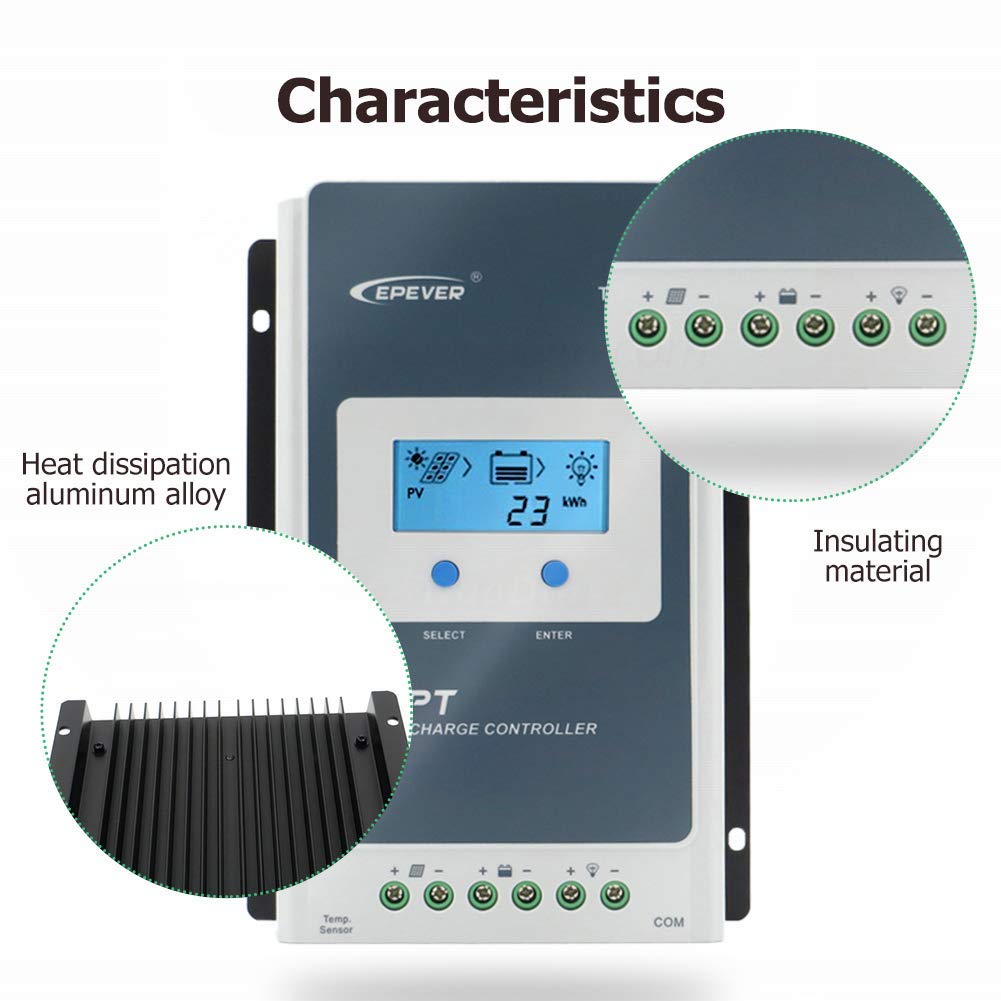 EPEVER 20A MPPT Solar Charge Controller 12/24V DC Tracer-an Series Charge Controller with MT50 Remote Meter &Temperature Sensor &RS485 Cable fit for Lithium, Sealed, AGM Battery Negative Grounded