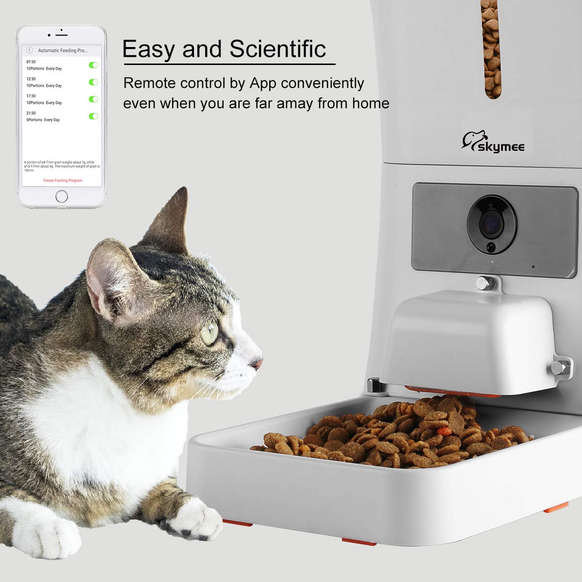 SKYMEE 8L/12L Smart Automatic Pet Feeder Food Dispenser for Cats & Dogs - 1080P Full HD Pet Camera Treat Dispenser with Night Vision and 2-Way Audio, Wi-Fi Enabled App for iPhone and Android