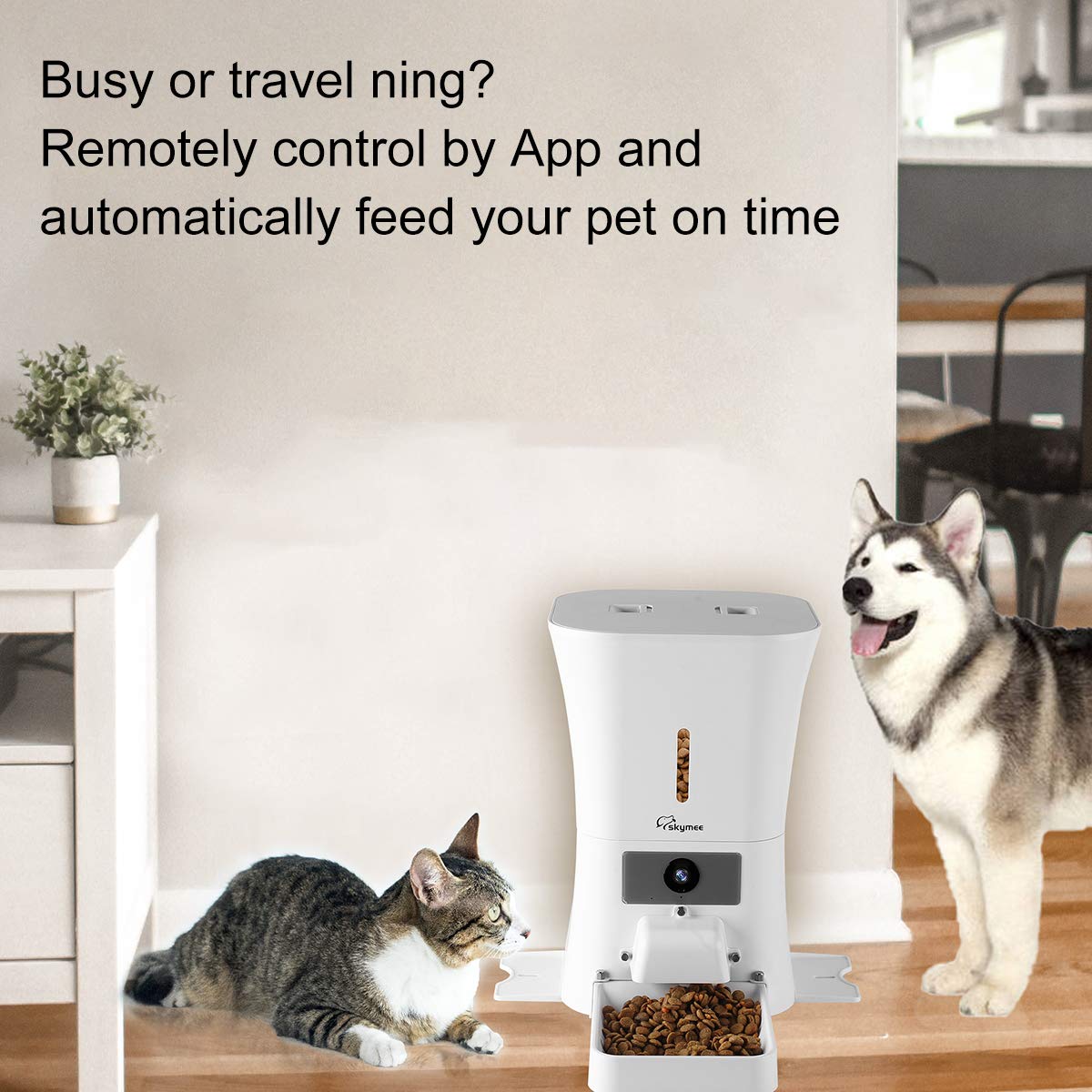 SKYMEE 8L/12L Smart Automatic Pet Feeder Food Dispenser for Cats & Dogs - 1080P Full HD Pet Camera Treat Dispenser with Night Vision and 2-Way Audio, Wi-Fi Enabled App for iPhone and Android