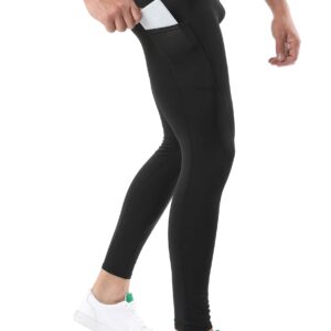 SILKWORLD Men's Compression Pants Pockets Cool Dry Gym Leggings Baselayer Running Tights(X-Large,2 Pack: Black+White)