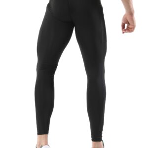 SILKWORLD Men's Compression Pants Pockets Cool Dry Gym Leggings Baselayer Running Tights(X-Large,2 Pack: Black+White)